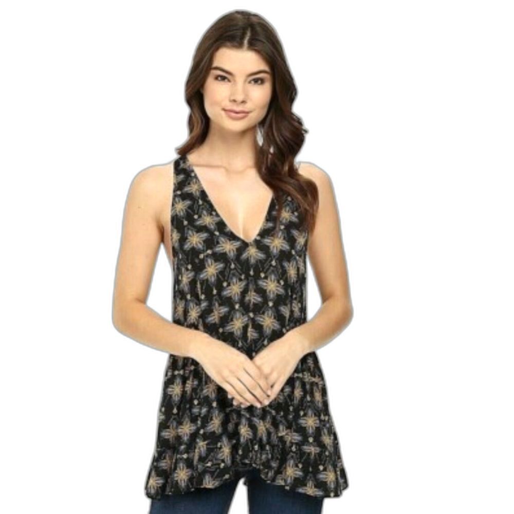 Free People Black and Gold Floral Tank Top